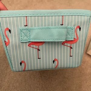 Flamingo blue pink small fabric storage tote
